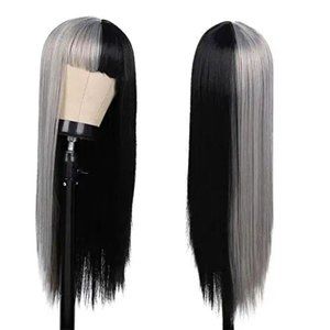 Half Grey Half Black Split Dye Cosplay Wigs-